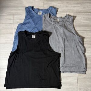 Member’s Mark Set of Three Sleeveless Mesh Tops - Black, Blue, and Gray Large